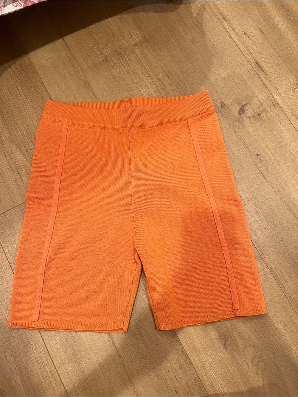 Women's Orange Knit Bike Shorts with High Waist